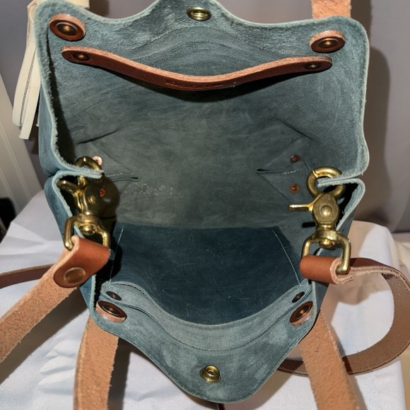 KMM & Co. MINI TOTE BAG ATLANTIC BLUE LEATHER CROSSBODY SHOULDER BAG TASSEL EUC - Picture 7 of 16